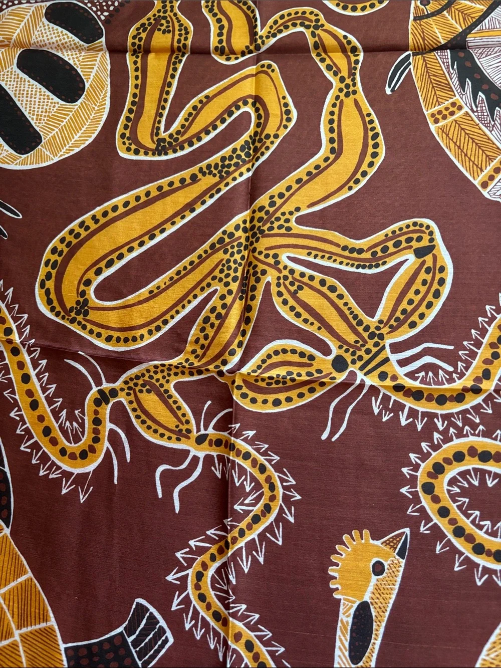 DREAMTIME Silk Scarf in Brown & Mustard